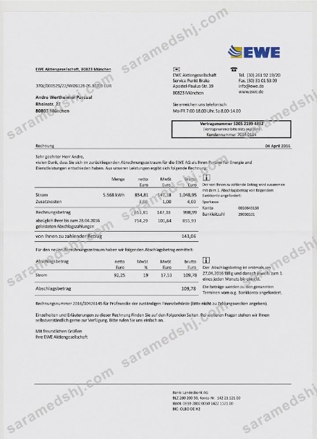 Germany EWE utility bill